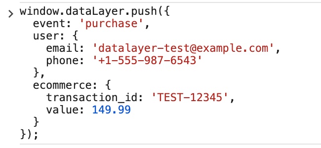 Injecting a test event into the dataLayer via Chrome console